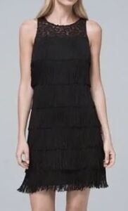 CT2206 White House Black Market Lace Flapper Fringe Dress 2x